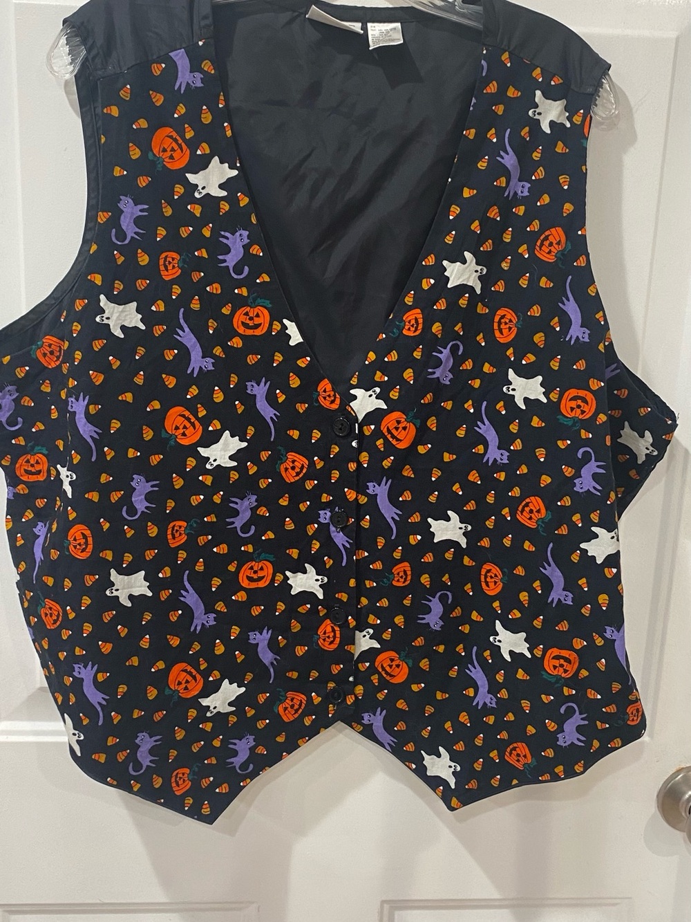 Basic Editions Black Halloween Vest with Orange, Purple & White Motifs size 20W